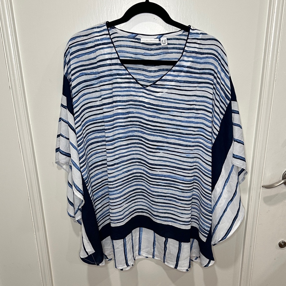 Susan Graver Blue and White Striped V-Neck Tunic